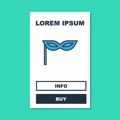 Filled outline Carnival mask icon isolated on turquoise background. Masquerade party mask. Vector