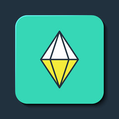 Filled outline Gem stone icon isolated on blue background. Jewelry symbol. Diamond. Turquoise square button. Vector