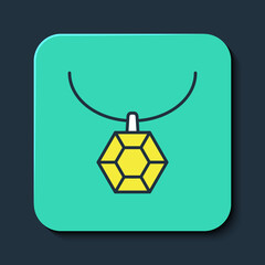 Filled outline Pendant on necklace icon isolated on blue background. Turquoise square button. Vector