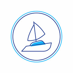 Filled outline Yacht sailboat or sailing ship icon isolated on white background. Sail boat marine cruise travel. Vector