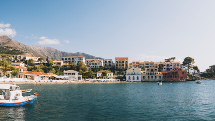 Harbor and beach of Assos village, Kefalonia Island, Greece