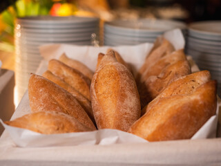 Pandesal bread bun in the basket.