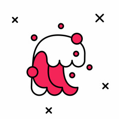 Filled outline Tsunami icon isolated on white background. Flood disaster. Stormy weather by seaside, ocean or sea wave or tsunami. Vector