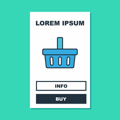 Filled outline Shopping basket icon isolated on turquoise background. Online buying concept. Delivery service sign. Shopping cart symbol. Vector