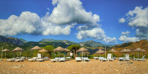 Fototapeta na wymiar Panorama of beach in Chirali. Kemer, Turkey.