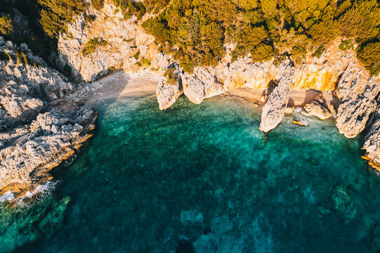Aerial view of Kako Lagadi beach, Kefalonia, Ionian sea, Greece