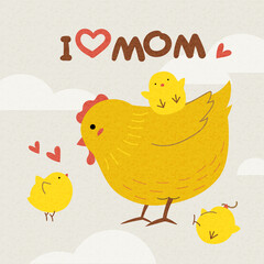 Mother's day Greeting card with hen and chicken.