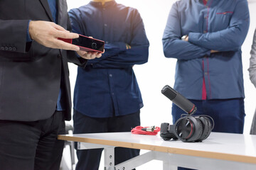 Students with video camera in computer lab, Filming in a Studio. Practic lessons