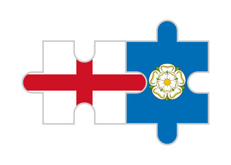 puzzle pieces of england and yorkshire flags. vector illustration isolated on white background - obrazy, fototapety, plakaty