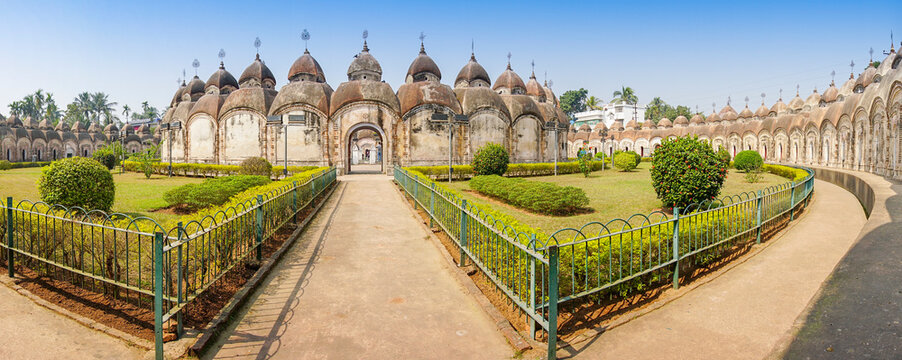 Panoramic image of 108 Shiva Temples of Kalna, Burdwan , West Bengal. A total of 108 temples of Lord Shiva (a Hindu God), are arranged in two concentric circles - an architectural wonder,