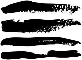 Set of different abstract shapes, smears and prints. Black design elements isolated on white background. Seamless pattern for creating style. Decoration template, brush strokes for design styling