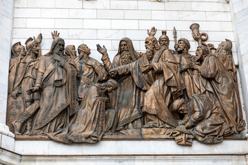 Bas-relief. The anointing of Solomon to reign
