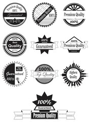 Vector set of premium labels and badges unique black design best top highest quality satisfaction guaranteed can be used for any item you sell in your business cloths food toys great to promote sales 