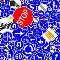 Obraz premium Random traffic signs abstract background can be used as skin texture or book cover or backdrop for mobile phone and tablet also as multiuse wallpaper websites vector illustration
