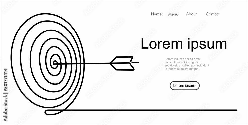 Poster continuous one line drawing of arrow on target circle.target bullseye or arrow on target. the busine