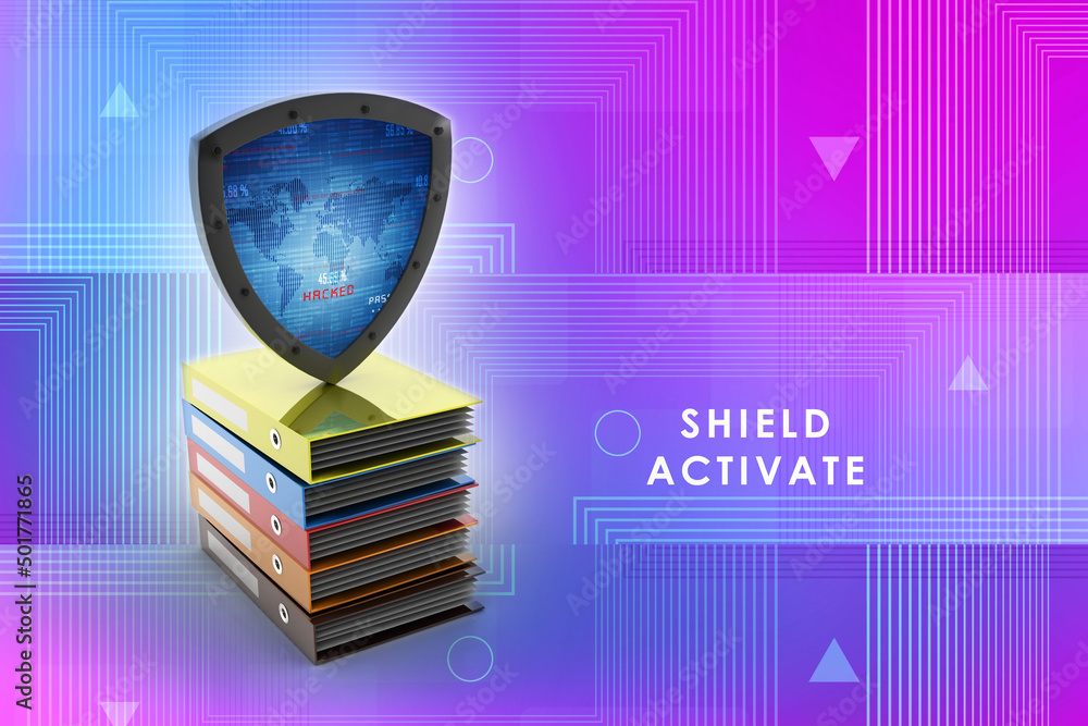 Poster 3d rendering binder with document with shield