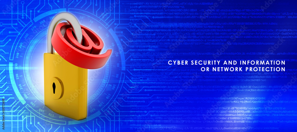Poster 3d rendering e-mail symbol with lock. internet security concept