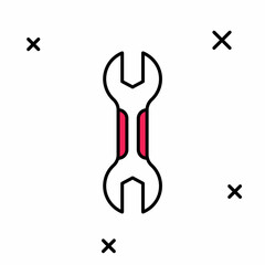 Filled outline Wrench spanner icon isolated on white background. Spanner repair tool. Service tool symbol. Vector