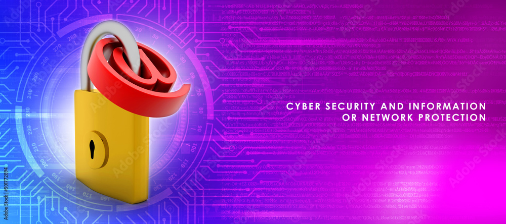 Poster 3d rendering e-mail symbol with lock. internet security concept
