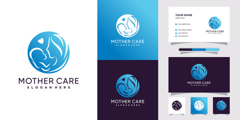 Mother and baby care logo vector with modern concept and business card design Premium Vector