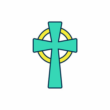 Filled outline Celtic cross icon isolated on white background. Happy Saint Patricks day. National Irish holiday. Vector