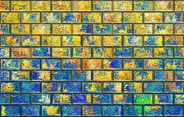 Illustration of colored bricks created in the computer, with gloss. yellow and blue.