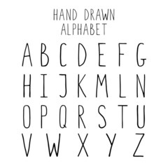 Simple hand-drawn alphabet. English alphabet, marker style, doodle. For poster, card, prints, design, decoration.