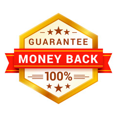 Premium money back guarantee isometric vector approval assurance certificate golden geometric frame
