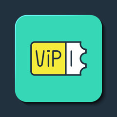 Filled outline Train ticket icon isolated on blue background. Travel by railway. Turquoise square button. Vector