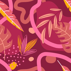 Fototapeta na wymiar Vector tropical leaves seamless pattern. Beautiful vector colorful illustration