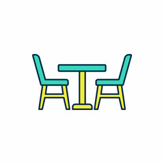 Filled outline Wooden table with chair icon isolated on white background. Vector