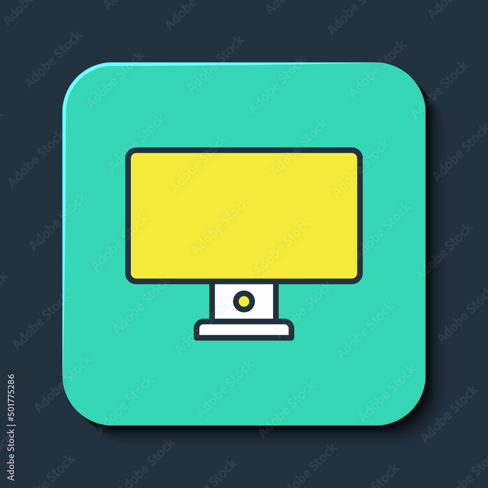 Poster filled outline computer monitor icon isolated on blue background. pc component sign. turquoise squar