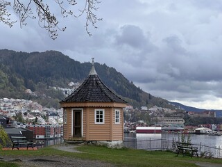 Historic wooden houses in old part of Bergen Norway