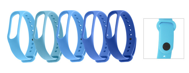 silicone strap for a fitness bracelet, isolated on a white background, collage