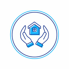 Filled outline House in hand icon isolated on white background. Insurance concept. Security, safety, protection, protect concept. Vector