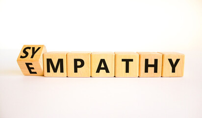 Sympathy or empathy symbol. Turned wooden cubes and changed the concept word Empathy to Sympathy....