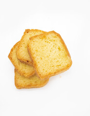 pound cake slices isolate on white background, top view