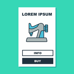 Filled outline Sewing machine icon isolated on turquoise background. Vector