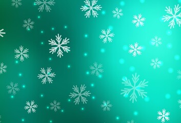 Fototapeta na wymiar Light Green vector pattern with christmas snowflakes, stars.