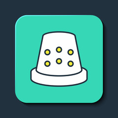 Filled outline Thimble for sewing icon isolated on blue background. Turquoise square button. Vector