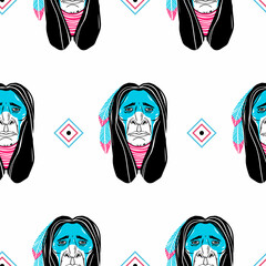 Old Indian. Vector. Cartoon style. Seamless Pattern, Background, Wallpaper. Perfect for prints