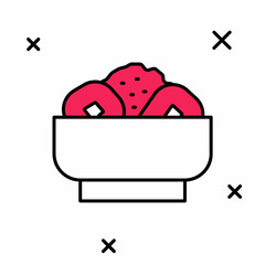 Filled outline Chow mein on plate icon isolated on white background. Asian food. Vector