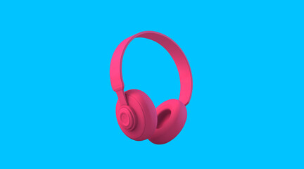 3D rendering, Close up pink headphone mock up, isolated blue background.