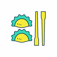 Filled outline Dumpling with chopsticks icon isolated on white background. Traditional chinese dish. Vector