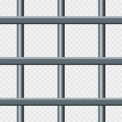 Vector illustration iron prison bars isolated on transparent background. Metal rods seamless pattern. Steel jail cell bars backdrop. Realistic prison grid background.
