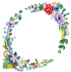 Wild flowers  summer watercolor wreath 