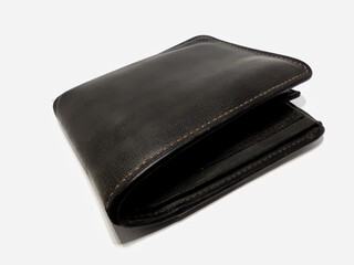 Black leather wallet. Black purse isolated on white background