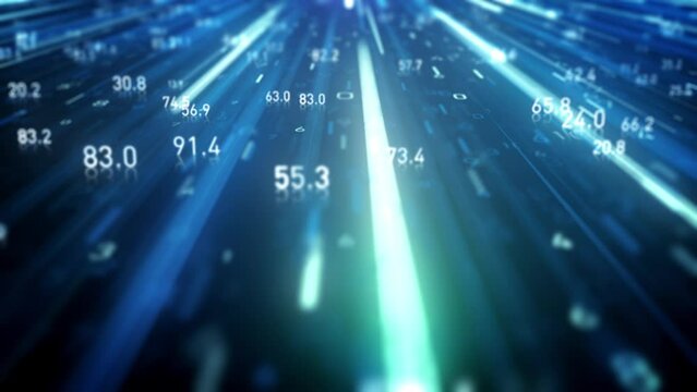 Big Data Digital Business Hitech Background/ 4k animation of an abstract wallpaper big data business digital technology background including connected lines and numbers matrix styled flowing with dept