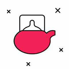 Filled outline Traditional tea ceremony icon isolated on white background. Teapot with cup. Vector