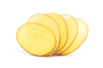 potato round slice over on white background, front view